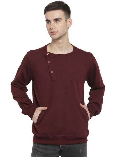 maroon solid cotton regular sweatshirt - 20501637 - Standard Image - 0