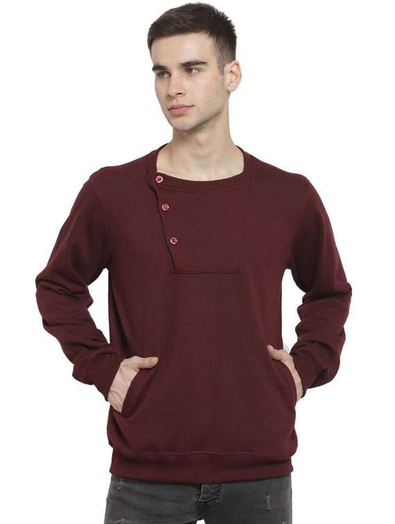 maroon solid cotton regular sweatshirt