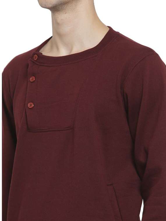 maroon solid cotton regular sweatshirt - 20501637 - Standard Image - 3
