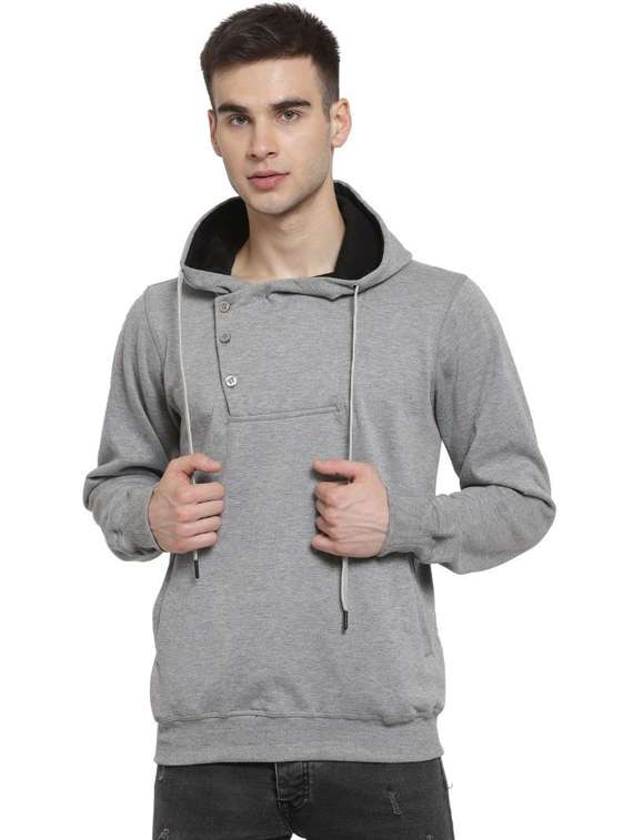 men melange cotton hooded sweatshirt