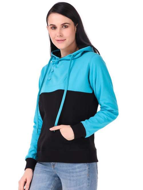 women color blocked button hoodie - 20501647 -  Standard Image - 0