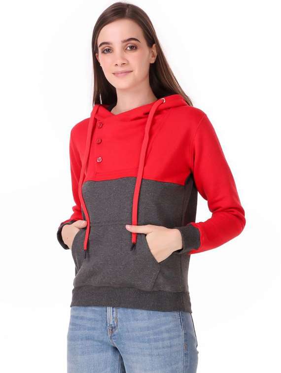 women color blocked button hoodie