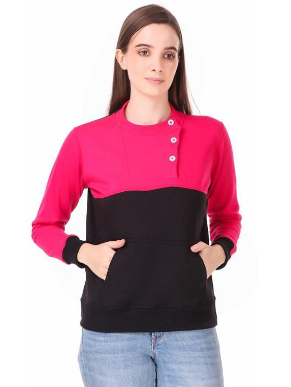 women color blocked button sweatshirt - 20501653 - Zoom Image - 0