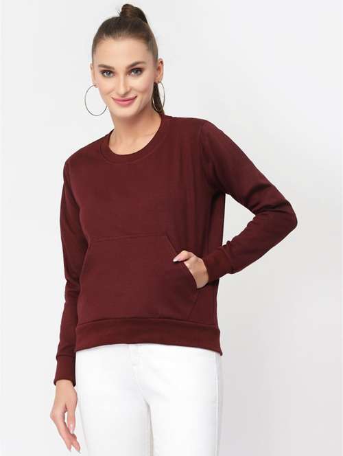 maroon solid round neck regular sweatshirt - 20501669 - Standard Image - 0