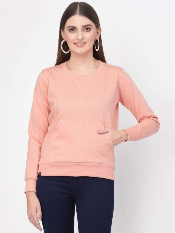 peach solid regular sweatshirt