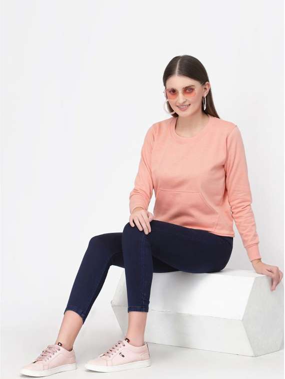 peach solid regular sweatshirt - 20501673 - Standard Image - 3