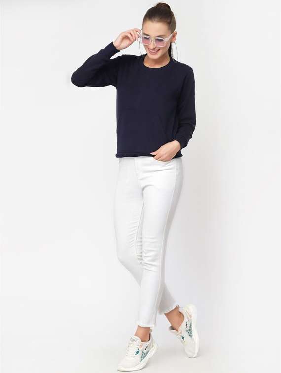 navy blue solid regular sweatshirt - 20501674 - Standard Image - 3