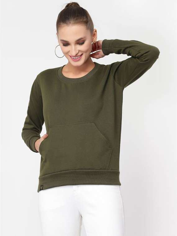 olive solid regular sweatshirt - 20501675 -  Zoom Image - 0