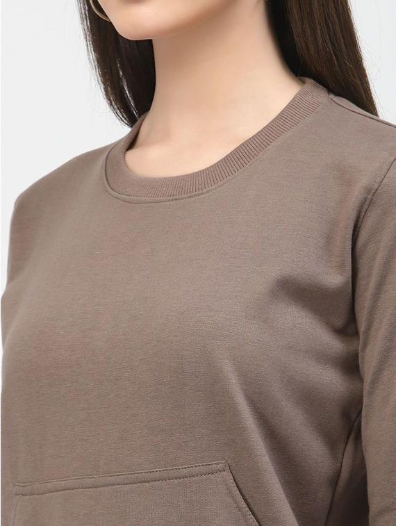 women brown round regular sweatshirt - 20501676 - Standard Image - 3