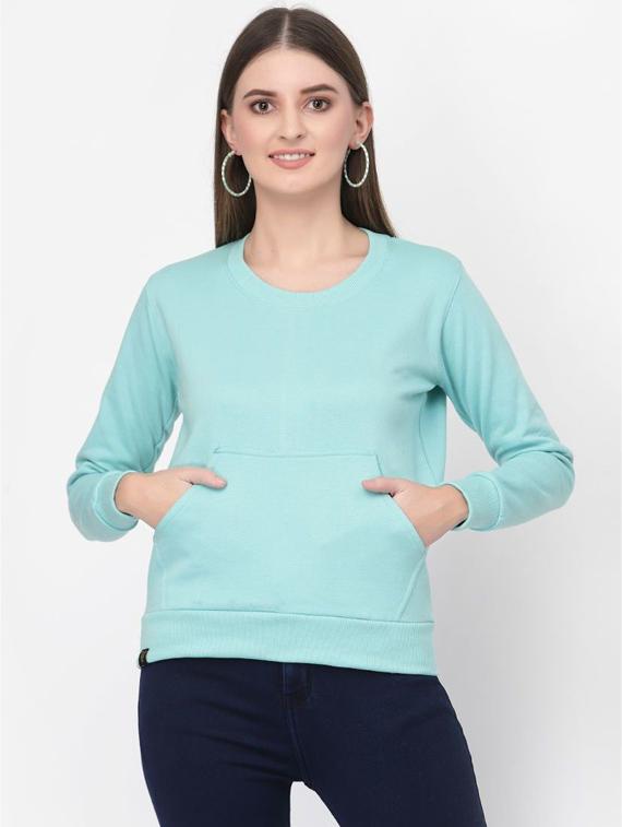 women turquoise round regular sweatshirt