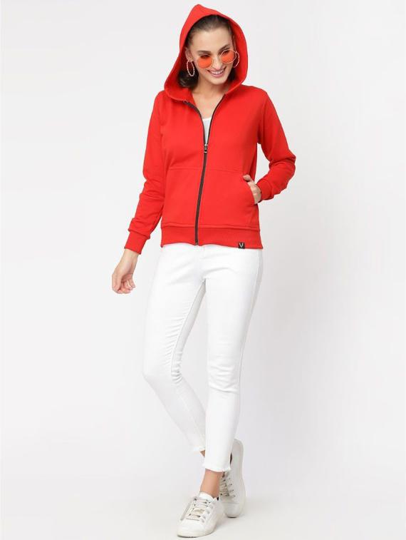 red solid hooded regular sweatshirt - 20501686 - Standard Image - 3