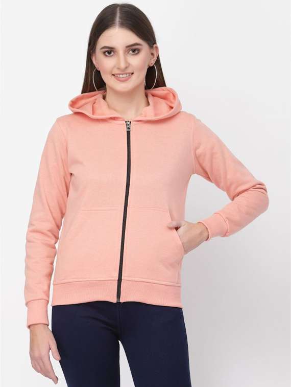 peach solid hooded regular sweatshirt