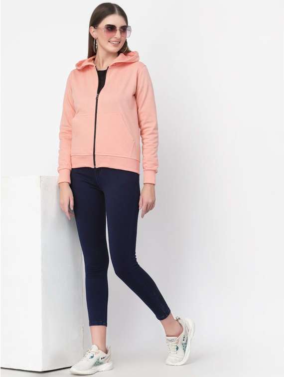 peach solid hooded regular sweatshirt - 20501687 -  Standard Image - 3