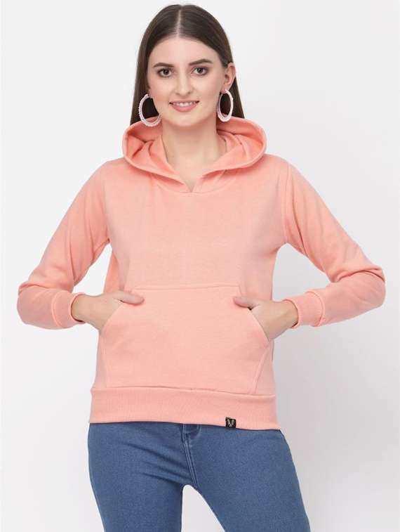 peach solid hooded sweatshirt