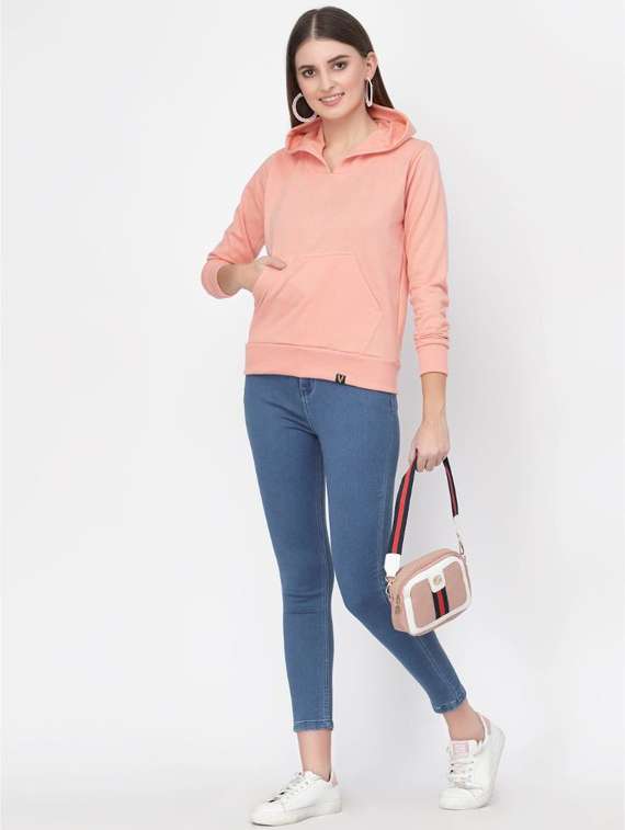 peach solid hooded sweatshirt - 20501701 -  Standard Image - 3
