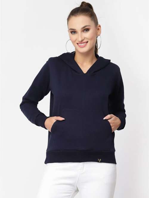 navy blue solid hooded sweatshirt - 20501703 -  Standard Image - 0