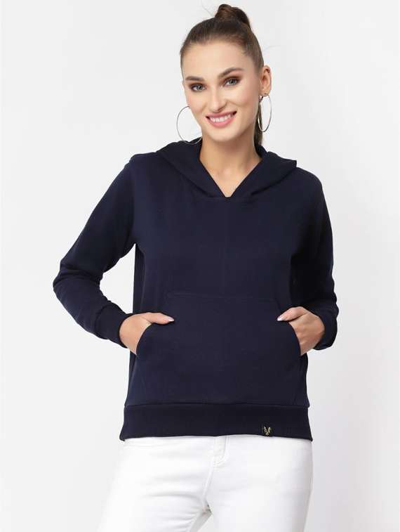 navy blue solid hooded sweatshirt