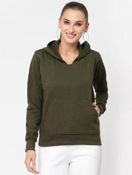 olive solid hooded sweatshirt - 20501704 - Standard Image - 0