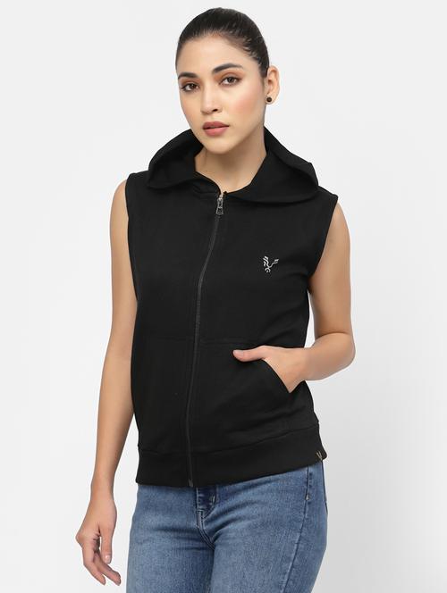 women black sleeveless zipper hoodie - 20501713 - Standard Image - 0