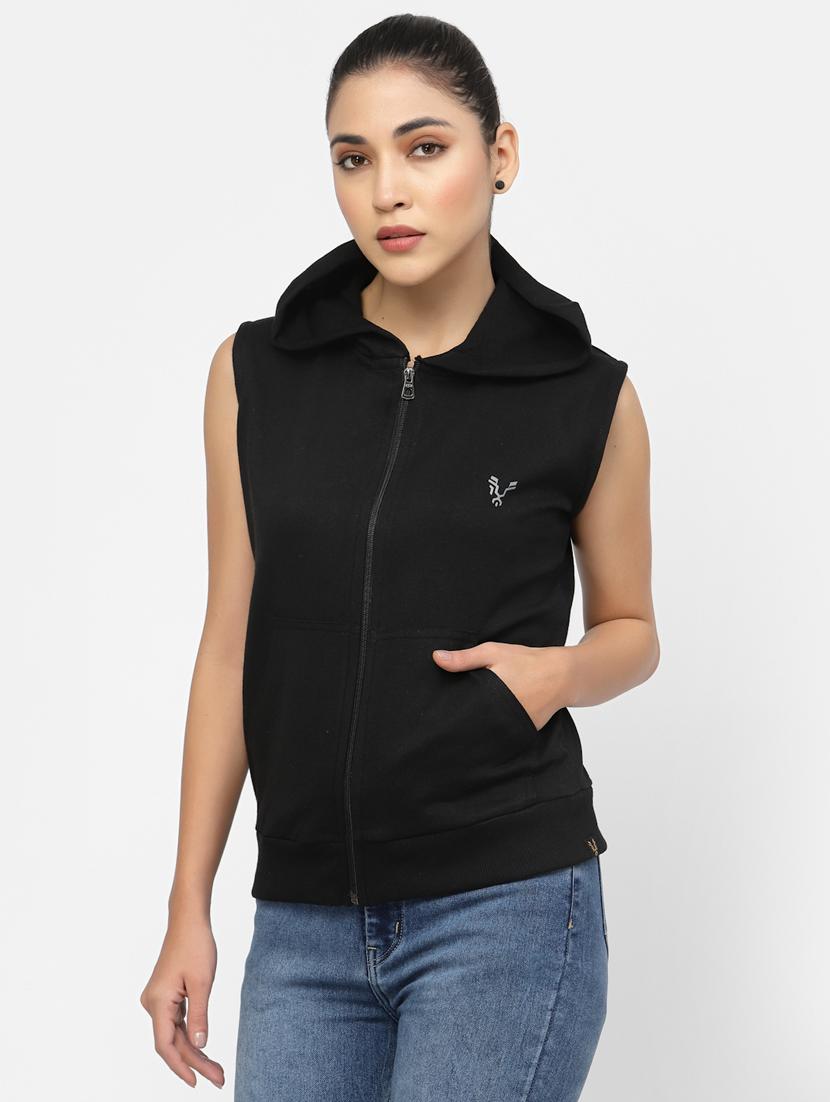 women black sleeveless zipper hoodie - 20501713 - Zoom Image - 0