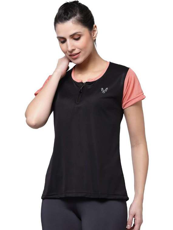 women's color block henley neck t-shirt