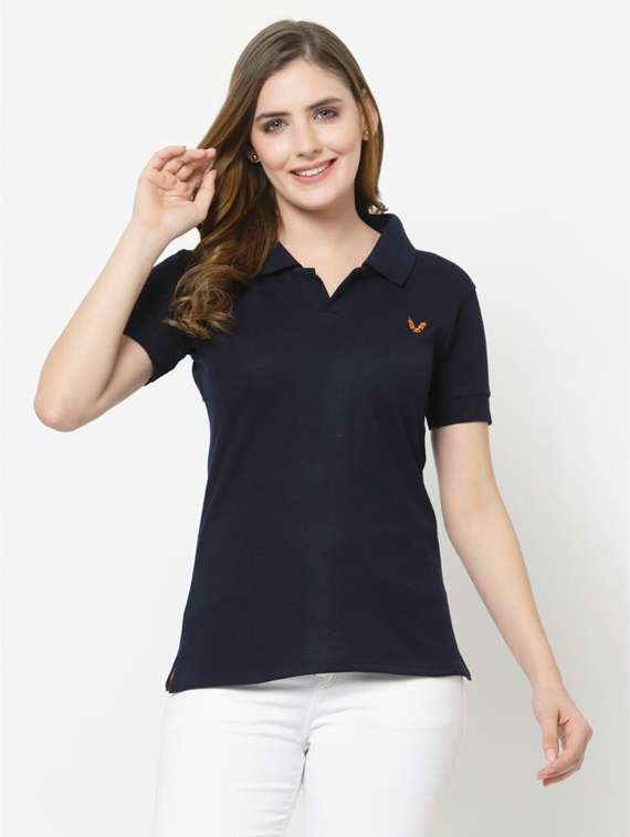 navy blue solid polo tees
