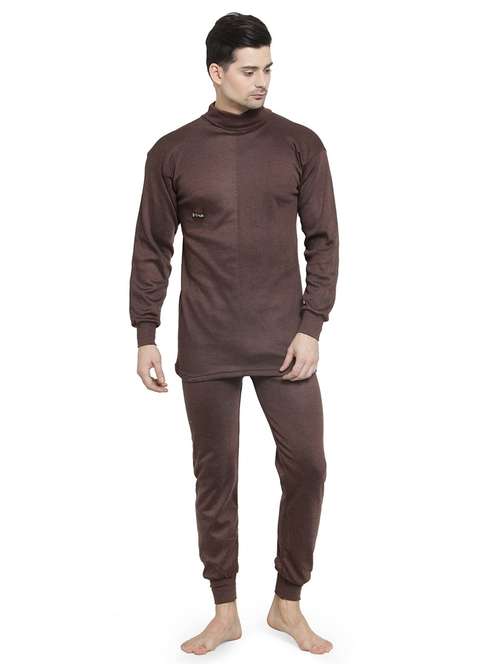 men brown cotton thermal top bottom set - 20501898 - Standard Image - 0