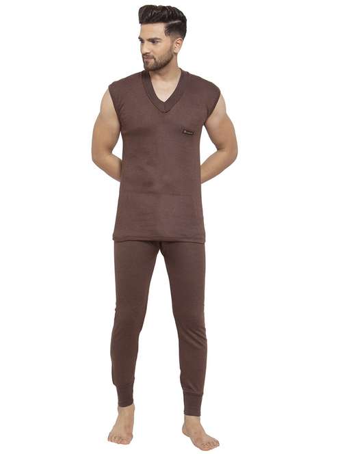 men brown cotton thermal set - 20501934 -  Standard Image - 0