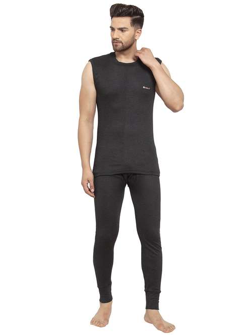 men black cotton thermal set - 20501940 -  Standard Image - 0