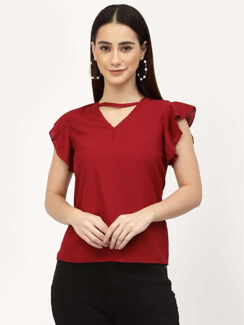 maroon solid regular top
