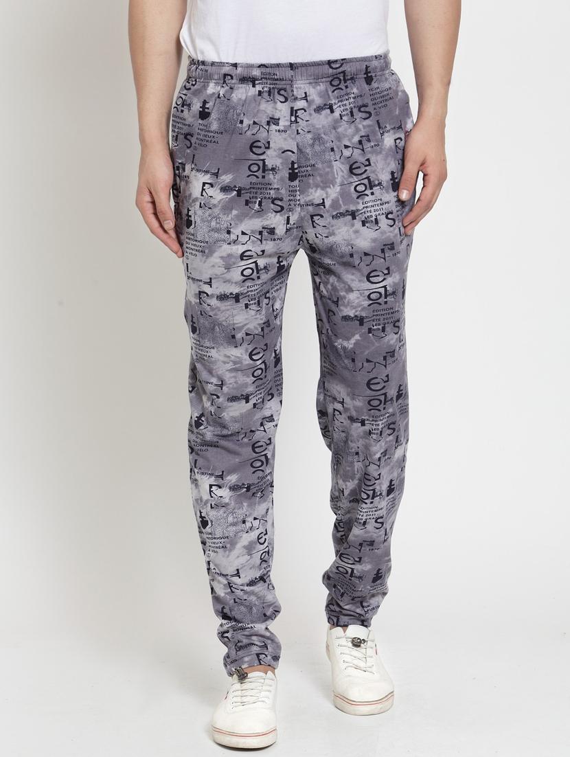 men grey cotton blend printed track pant - 20502211 -  Zoom Image - 0