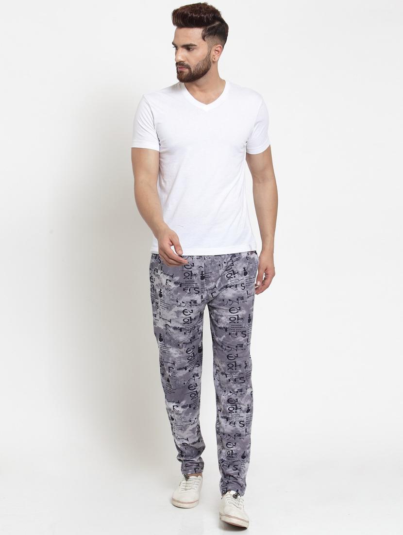 men grey cotton blend printed track pant - 20502211 - Standard Image - 3