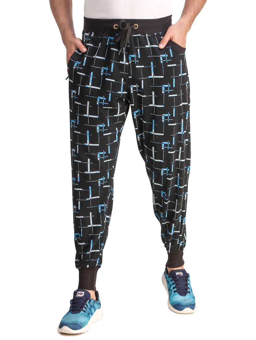 men black cotton blend printed joggers