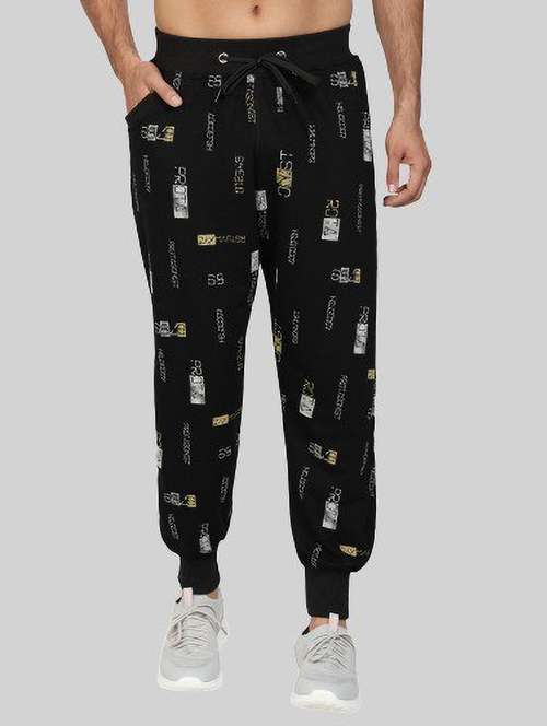 men black cotton blend printed joggers - 20502248 -  Standard Image - 0
