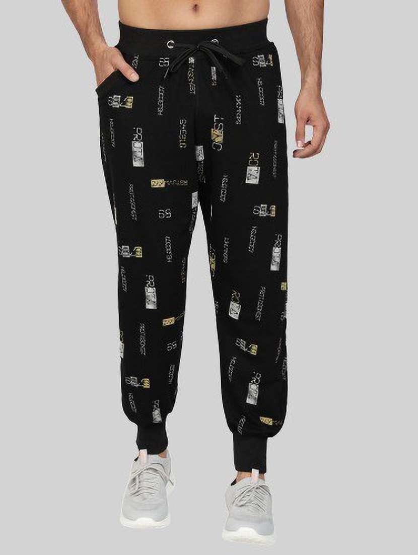 men black cotton blend printed joggers - 20502248 -  Zoom Image - 0