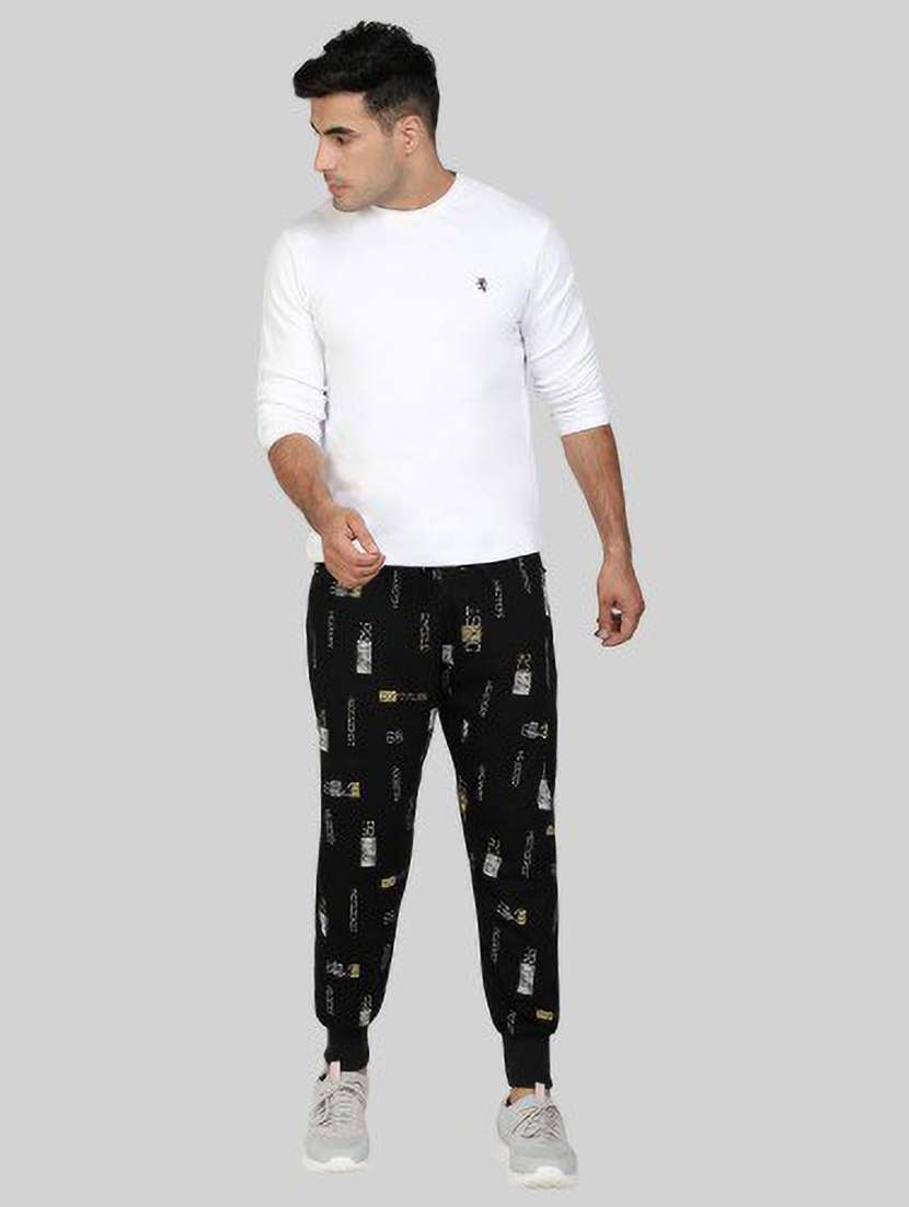 men black cotton blend printed joggers - 20502248 - Standard Image - 3
