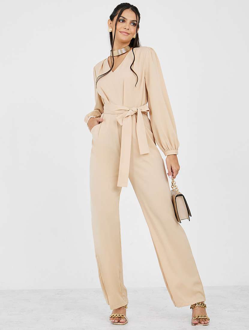 nude solid full leg jumpsuit - 20502557 -  Zoom Image - 0