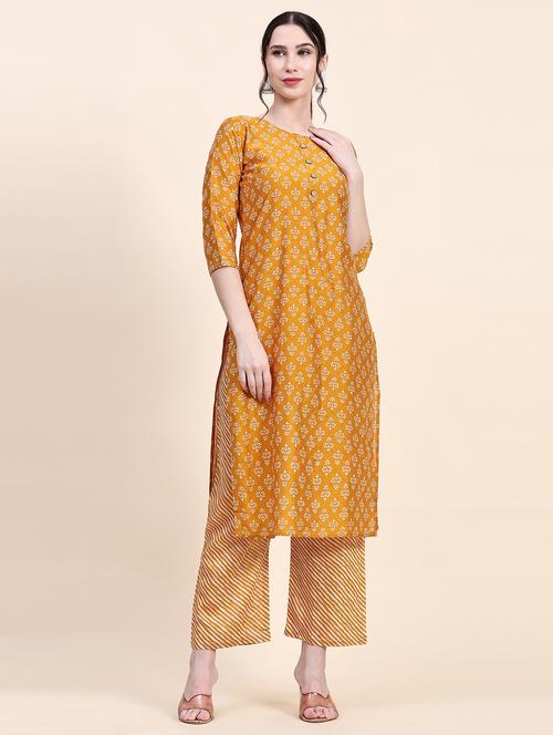 yellow cotton kurta pant set - 20502633 - Standard Image - 0