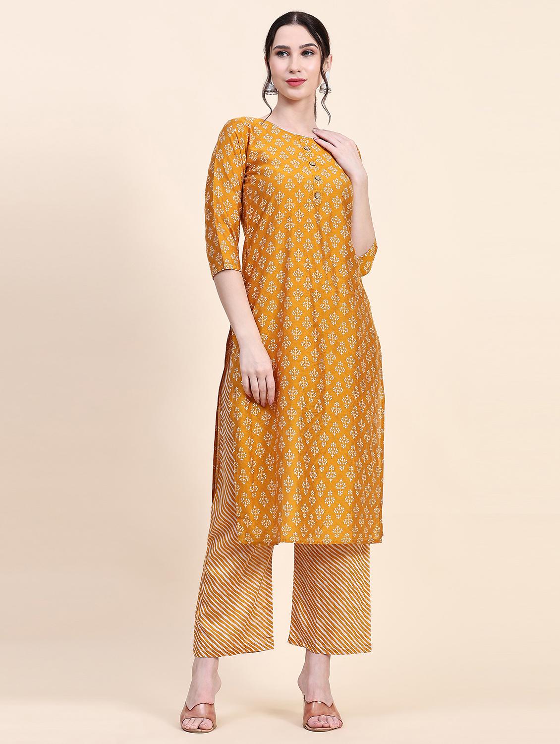 yellow cotton kurta pant set - 20502633 - Zoom Image - 0