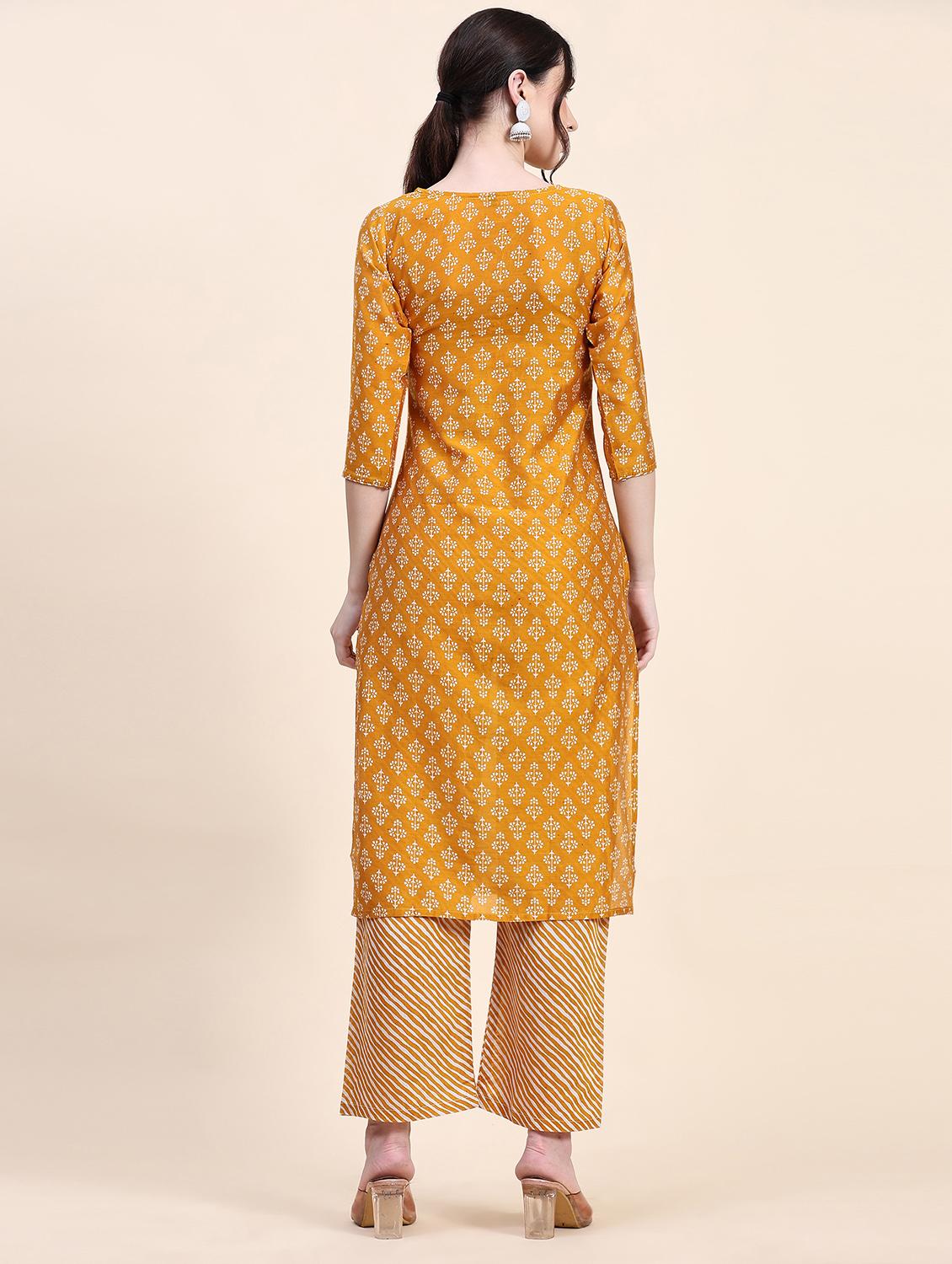 yellow cotton kurta pant set - 20502633 - Standard Image - 3