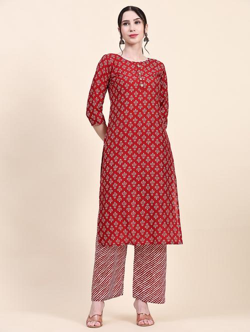red cotton kurta pant  set - 20502634 -  Standard Image - 0