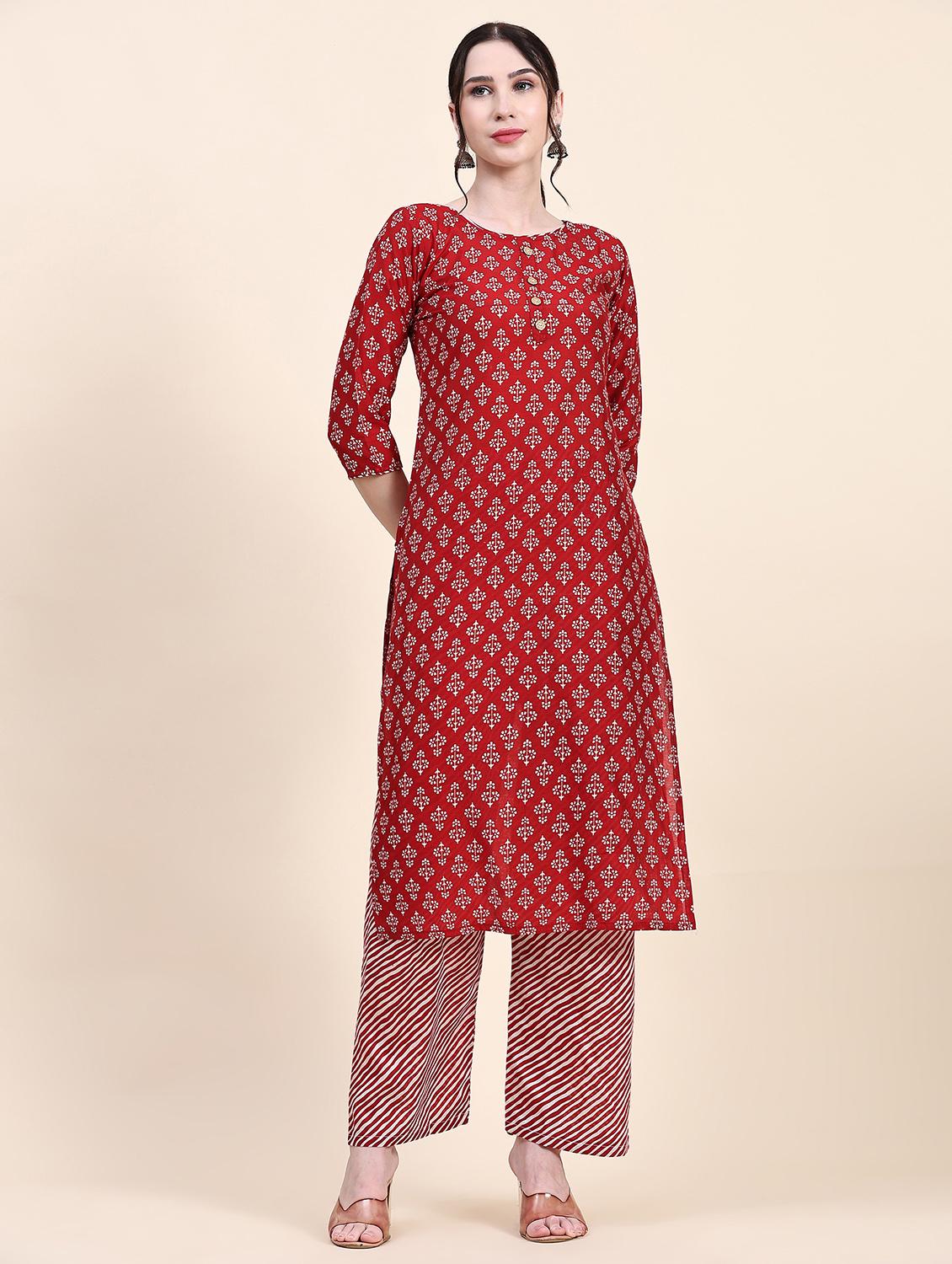 red cotton kurta pant  set - 20502634 -  Zoom Image - 0