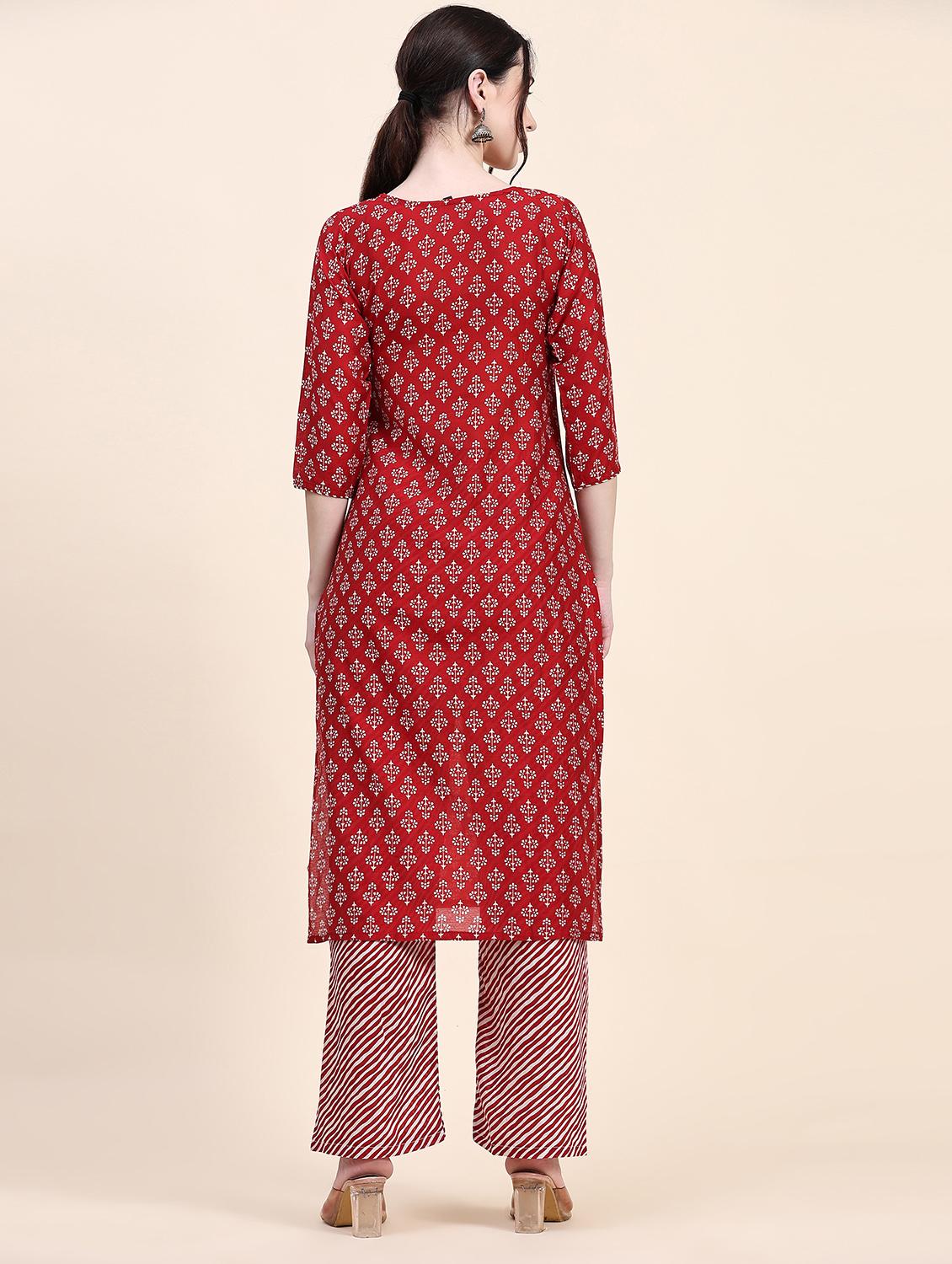 red cotton kurta pant set - 20502634 - Standard Image - 3