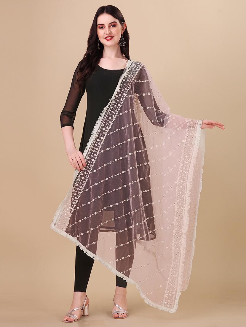 rosewater solid with work dupatta - 20502787 -  Zoom Image - 0