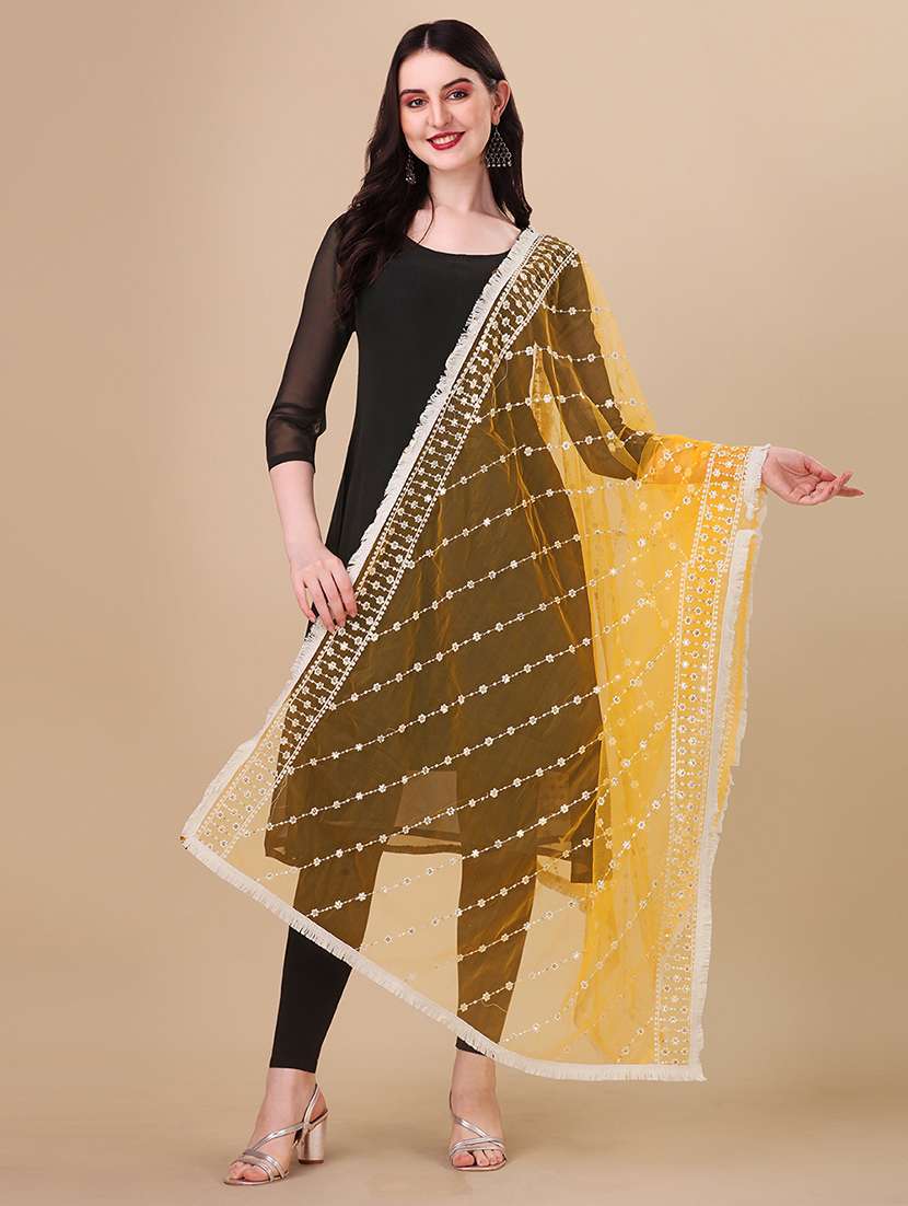 yellow solid with work dupatta - 20502795 - Zoom Image - 0