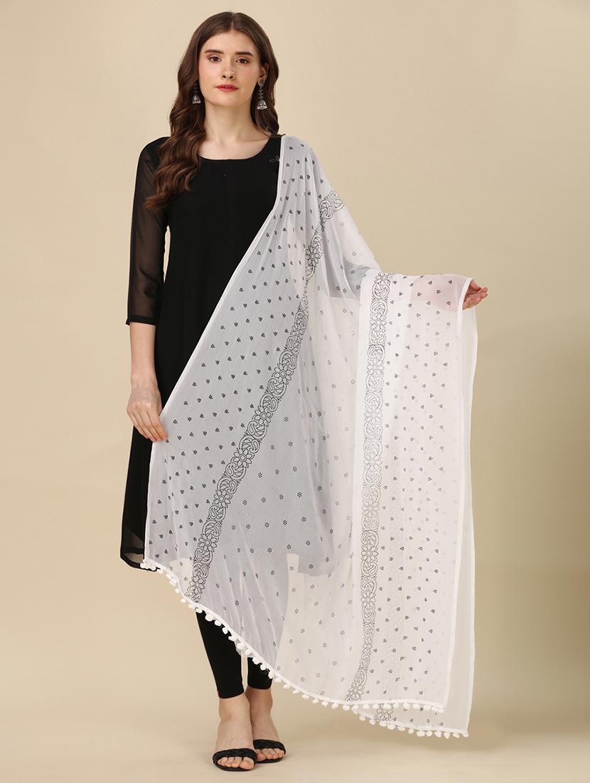 white printed dupatta - 20502799 - Zoom Image - 0