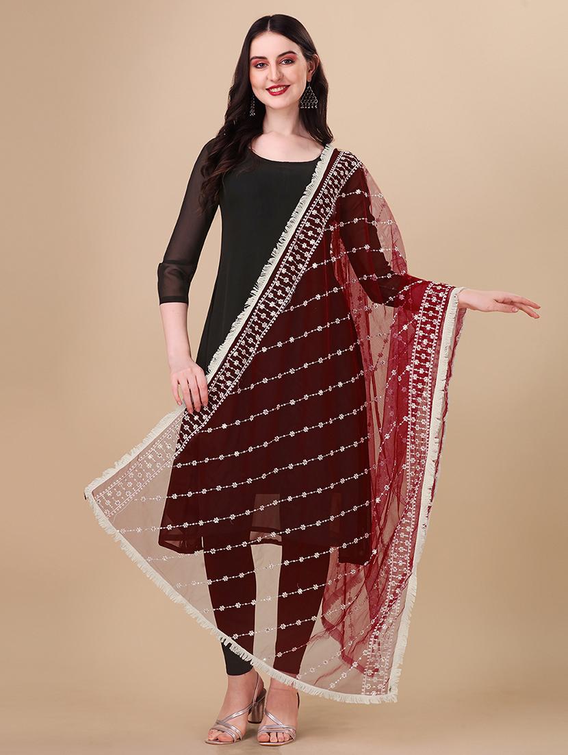 maroon solid with work dupatta - 20502811 - Zoom Image - 0