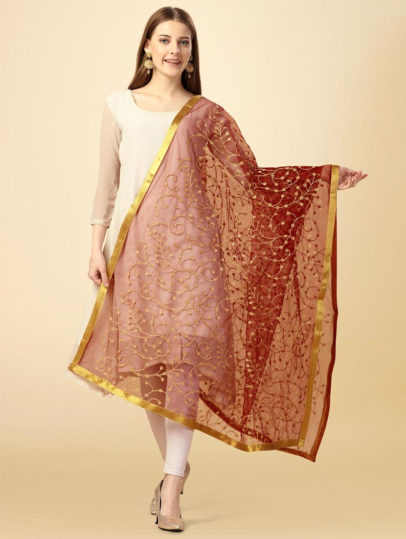maroon solid with work dupatta - 20502822 -  Zoom Image - 0