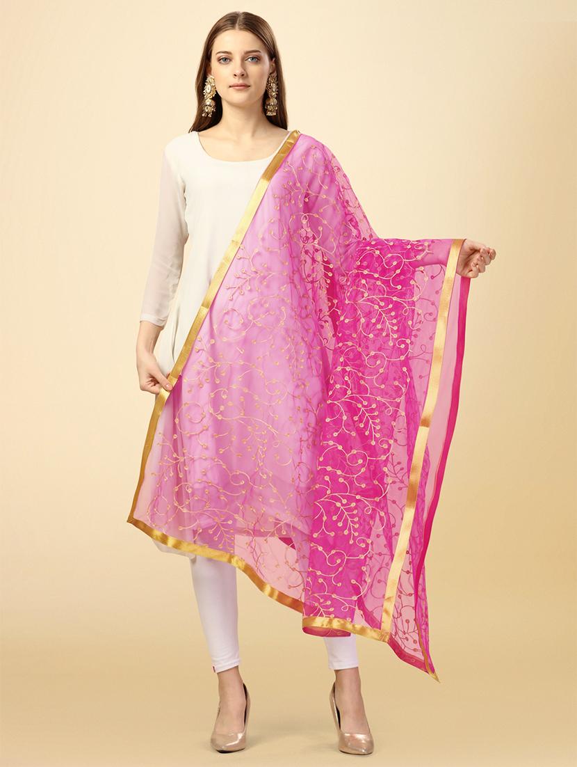 pink solid with work dupatta - 20502823 -  Zoom Image - 0