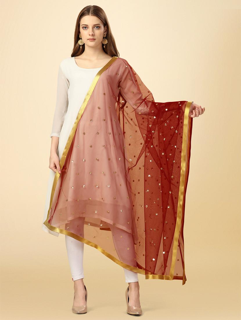 maroon solid with work dupatta - 20502829 - Zoom Image - 0